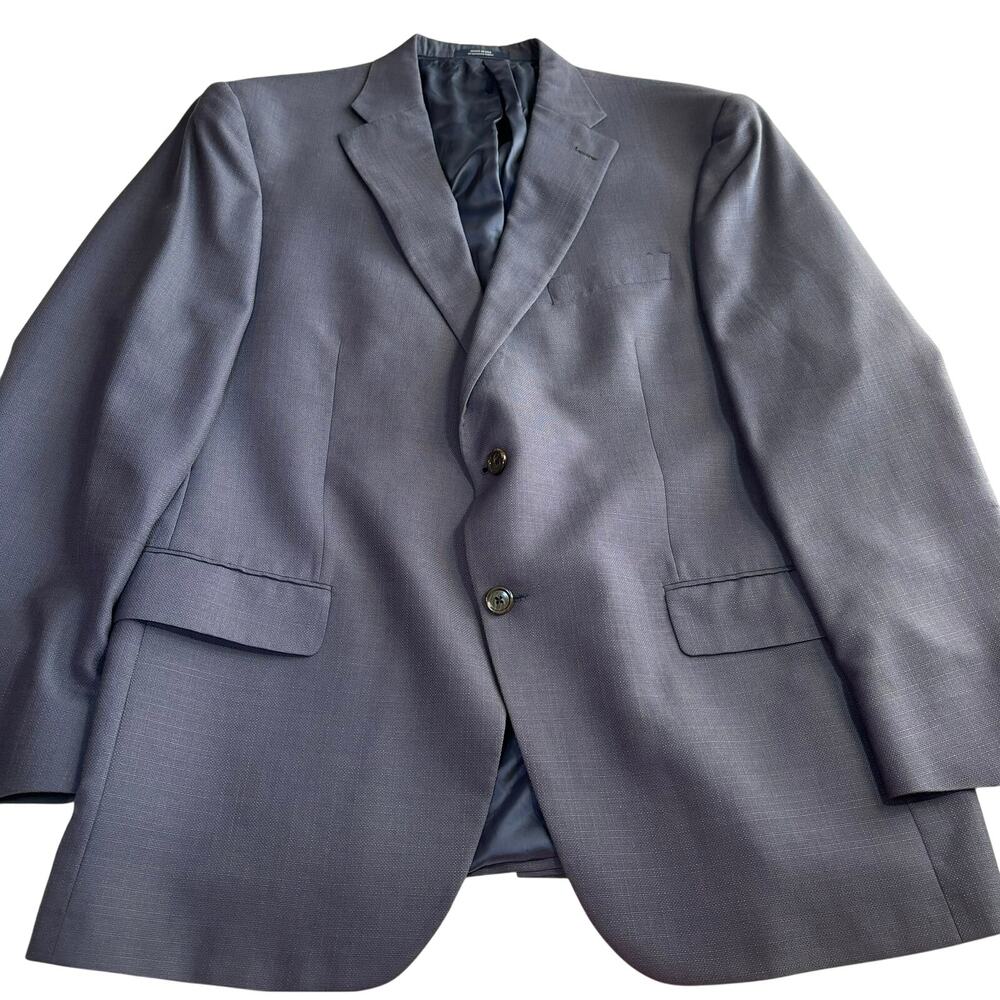 Hart Schaffer Marx Navy Blue Birdseye Pattern Jacket Size 48R USA Classic